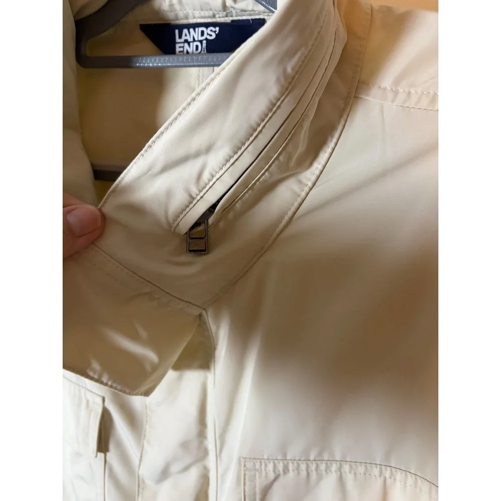 Lands End Mens XXL Field Jacket Beige Lightweight Utility Cargo Coat Full Zip